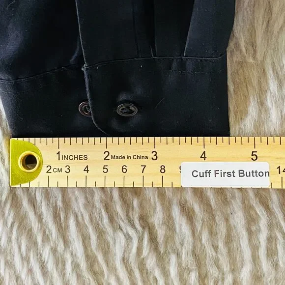 Van Heusen Dress Shirt Mens L 16 32/33 Black Microfiber Long Sleeve Wrinkle Free - Picture 10 of 11